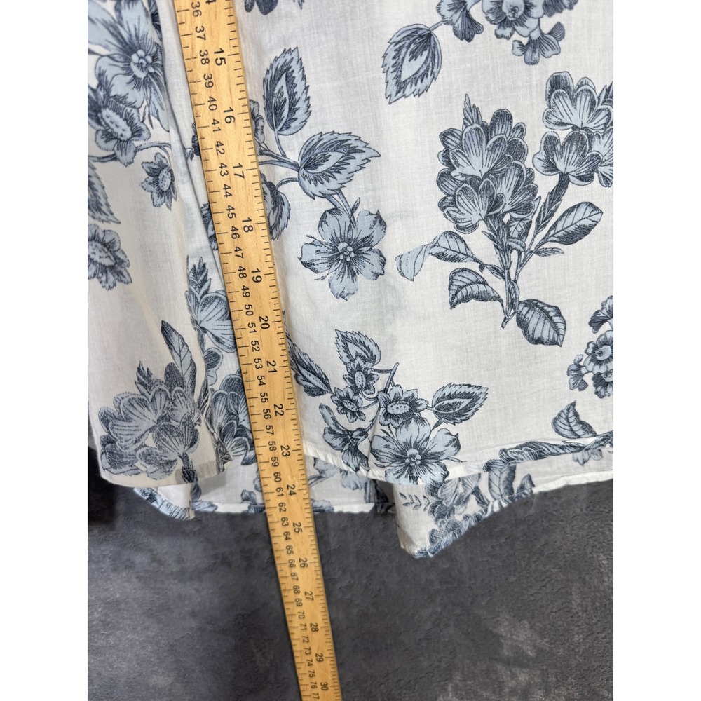 Ann Taylor Blue Floral Cotton Blouse Long Sleeve Split Neck White Top Size M - Picture 9 of 10